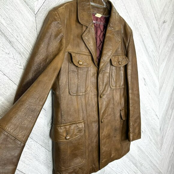 Vintage Marquis of London Leather Jacket Coat Mens Size Large Hipster 70s - Picture 2 of 8